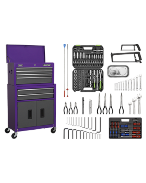 Topchest & Rollcab Combination 6 Drawer with Ball-Bearing Slides - Purple/Grey & 170pc Tool Kit
