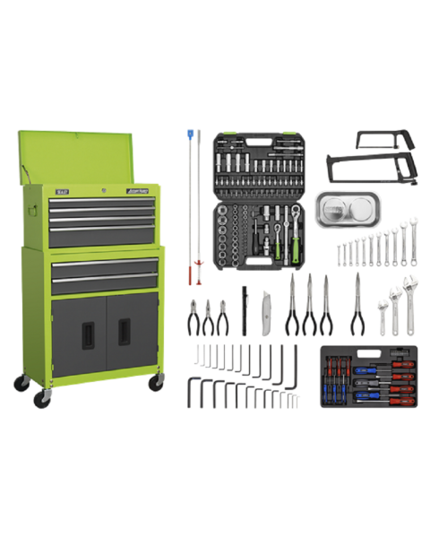 6 Drawer Topchest & Rollcab Combination with Ball-Bearing Slides - Green/Grey & 170pc Tool Kit