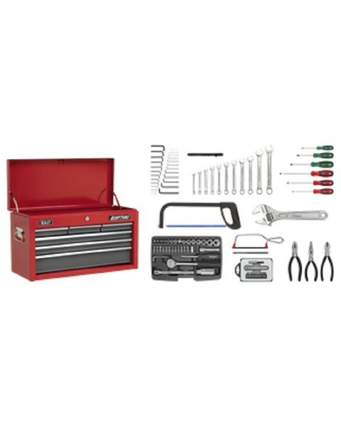 Topchest 6 Drawer with Ball-Bearing Slides - Red/Grey & 98pc Tool Kit