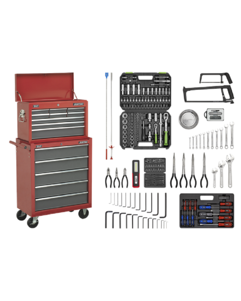 Topchest & Rollcab Combination 14 Drawer with Ball-Bearing Slides - Red/Grey & 281pc Tool Kit