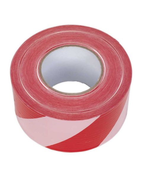 Hazard Warning Barrier Tape 80mm x 100m Red/White Non-Adhesive