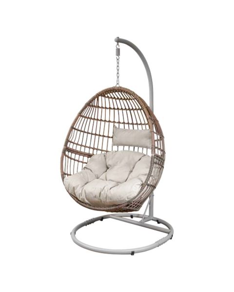 Dellonda Rattan Outdoor Garden Hanging Swing Egg Chair & Cushions, Steel Frame