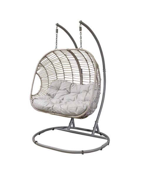 Dellonda Double Pod Rattan Outdoor Garden Hanging Swing Egg Chair & Cushions