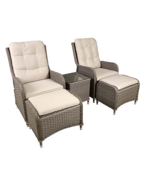 Dellonda Chester Rattan Outdoor Twin Recliner Loungers & Table Set