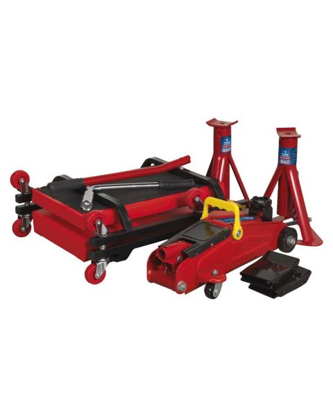 Lifting Kit 5pc 2 Tonne (Inc Jack, Axle Stands, Creeper, Chocks & Wrench)
