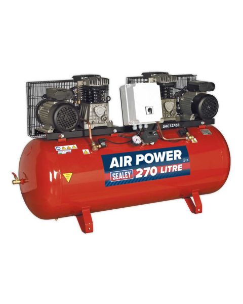 Air Compressor 270L Belt Drive 2 x 3hp with Cast Cylinders