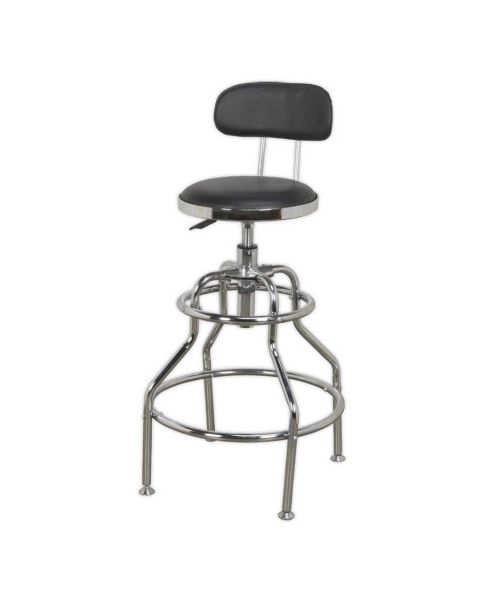 Workshop Stool Pneumatic with Adjustable Height Swivel Seat & Back Rest