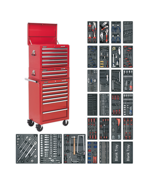 Tool Chest Combination 14 Drawer with Ball-Bearing Slides - Red & 1179pc Tool Kit
