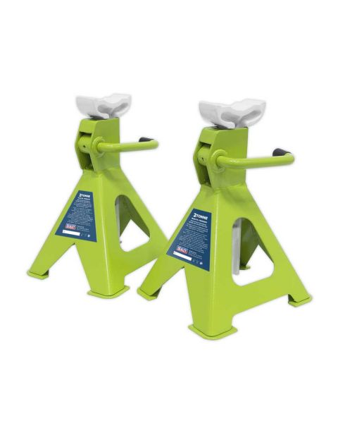 Axle Stands (Pair) 2 Tonne Capacity per Stand Ratchet Type - Hi-Vis Green